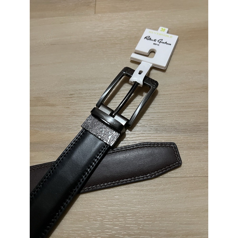 NWT Robert Graham Men's Barolo Leather Rev. Belt Black/Brown Sz‎ 38 $98 retail